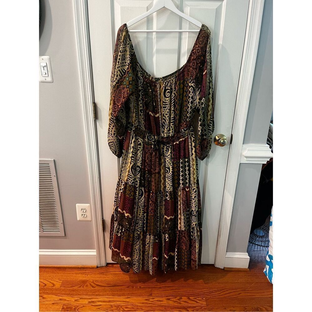 Vintage Santa Fe by Anita Kantor Tribal Print Boho Tie Waist Maxi Dress sz 4 or